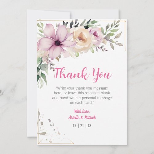 Elegant Floral Wedding Pastel Painting Botanical Thank You Card