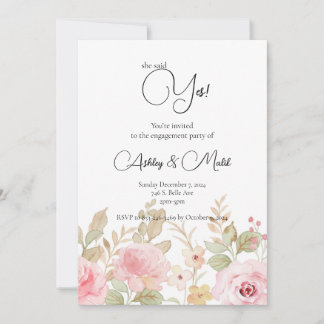 Elegant Floral Wedding Personalized Engagement  Invitation