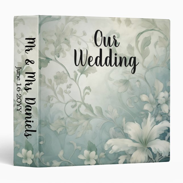 Elegant Floral Wedding Photo Album 3 Ring Binder (Front/Spine)