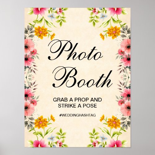Elegant Floral Wedding Photo Booth Sign