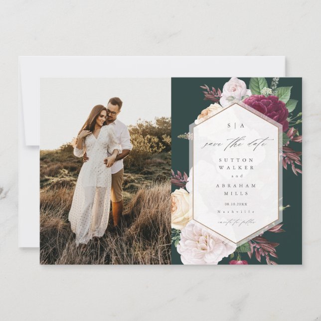 Elegant Floral Wedding Photo  Save The Date (Front)