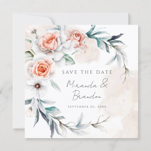 Elegant Floral Wedding Photo Save the Date Card