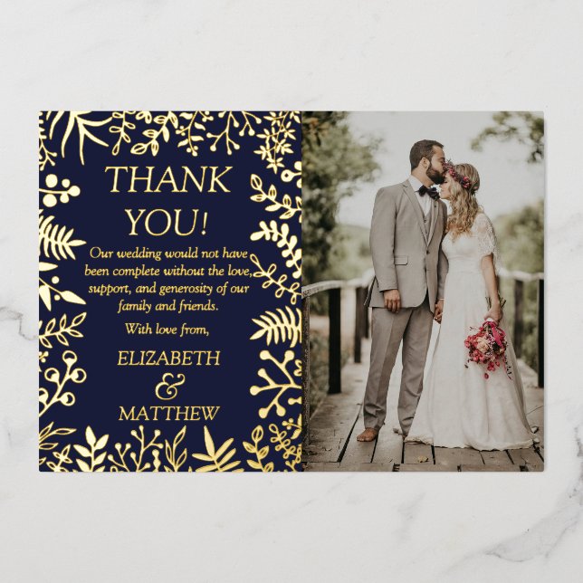 Elegant Floral Wedding Photo Thank You Real Foil Invitation (Front)