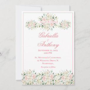 Elegant Floral Wedding Pink Chic Script Wedding Invitation