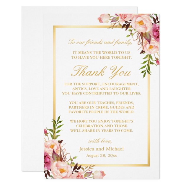 Elegant Floral Wedding Place Setting Thank You Card