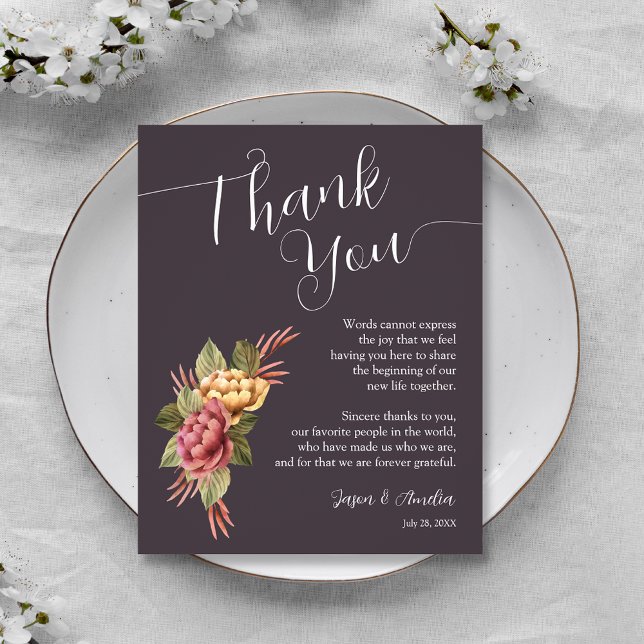Elegant Floral Wedding Plate Thank You Card (Terracotta Floral Wedding Reception Plate Thank You Cards)