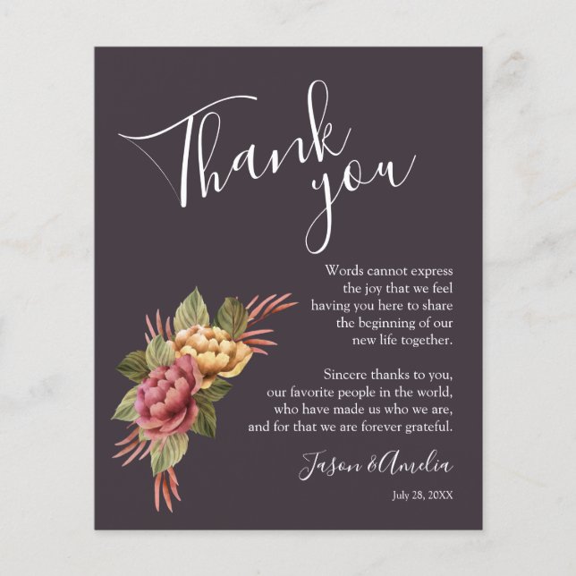 Elegant Floral Wedding Plate Thank You Flyer (Front)