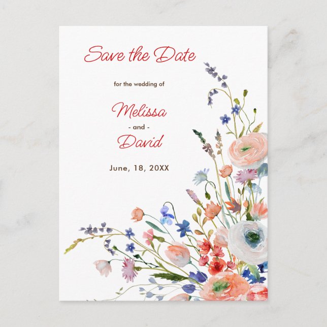 Elegant Floral Wedding Postcard (Front)