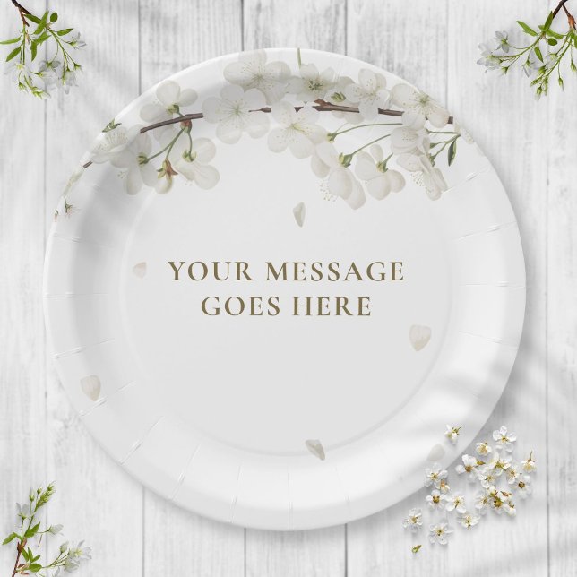 Elegant Floral Wedding Pretty White Blossom Paper Plates (Creator Uploaded)