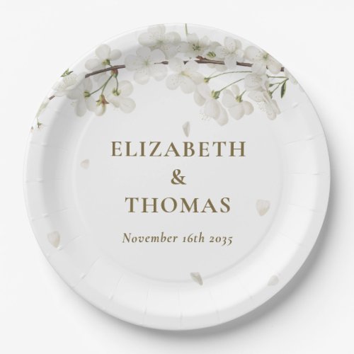 Elegant Floral Wedding Pretty White Blossom Paper Plates