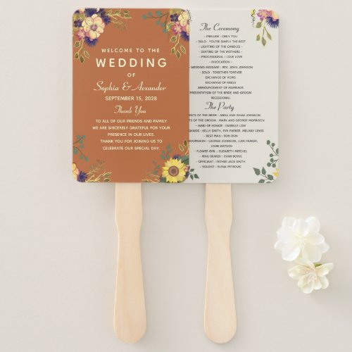 Elegant Floral Wedding Program Hand Fan