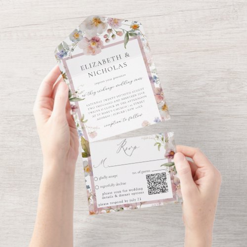 Elegant Floral Wedding QR Code All In One Invitation