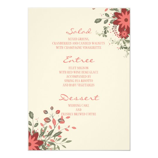 Elegant Floral Wedding Reception Menu Card