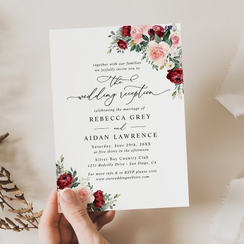 Elegant Floral Wedding Reception Only Invitation