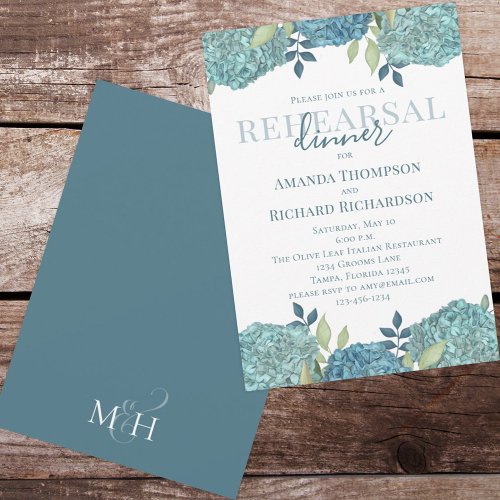 Elegant Floral Wedding Rehearsal Blue Hydrangea  Invitation