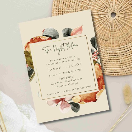 Elegant Floral Wedding Rehearsal Dinner Invitation