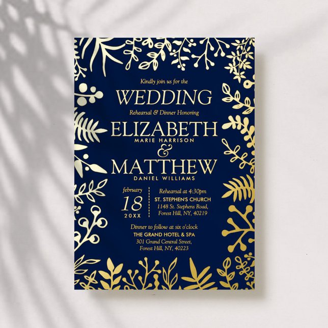 Elegant Floral Wedding Rhearsal Dinner Real Foil Invitation (Creator Uploaded)
