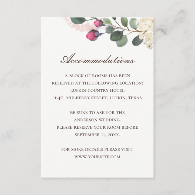 Elegant Floral Wedding | Rose Accommodation + QR Enclosure Card (Front)