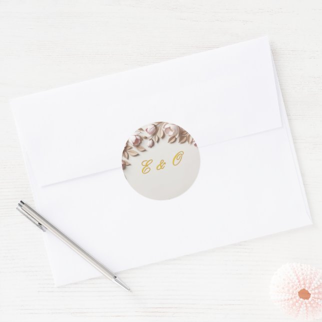 Elegant Floral Wedding Round Sticker (Envelope)