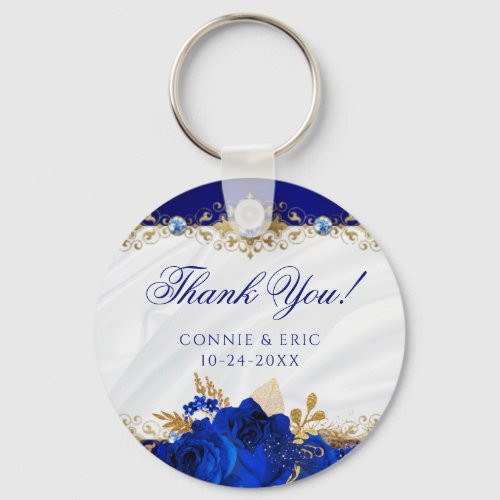 Elegant Floral Wedding Royal Blue Thank You Favor Keychain