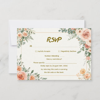Elegant Floral Wedding RSVP with QR Code Card