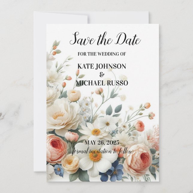 Elegant Floral Wedding  Save The Date (Front)