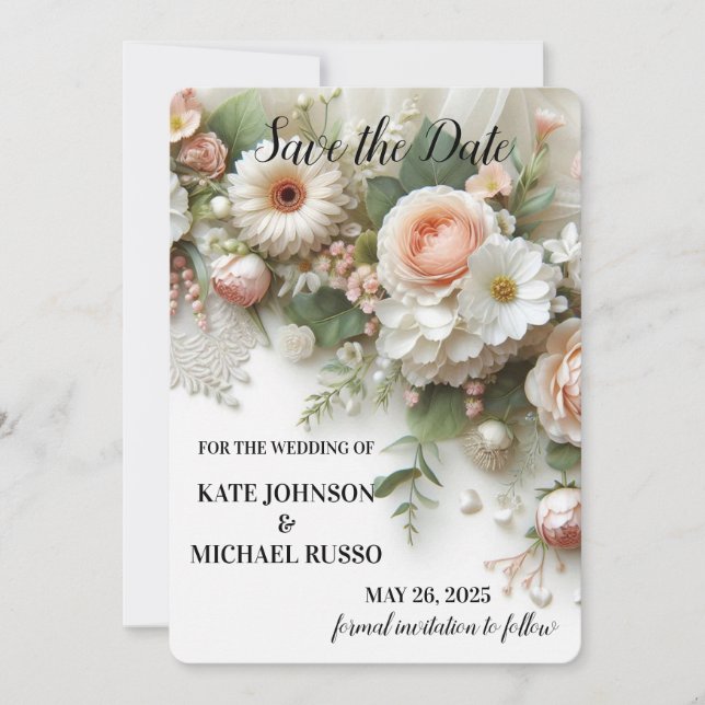 Elegant Floral Wedding  Save The Date (Front)