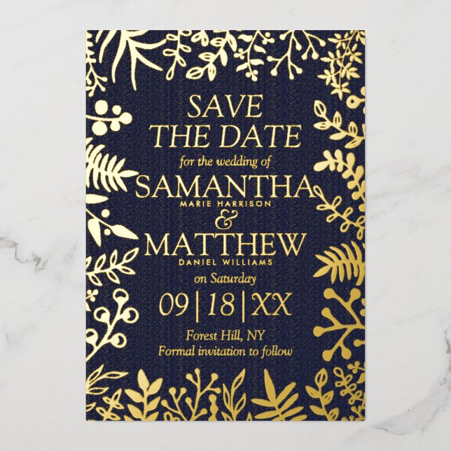 Elegant Floral Wedding Save The Date Real Foil Invitation (Front)