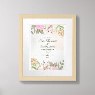 Elegant Floral Wedding Save The Date Wall Art   Pe