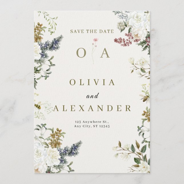 Elegant Floral Wedding Save the Date | Watercolor  Invitation (Front)