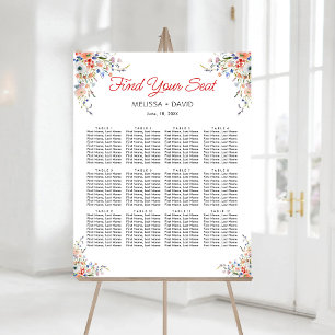 Elegant Floral Wedding Seating Chart Foam Board