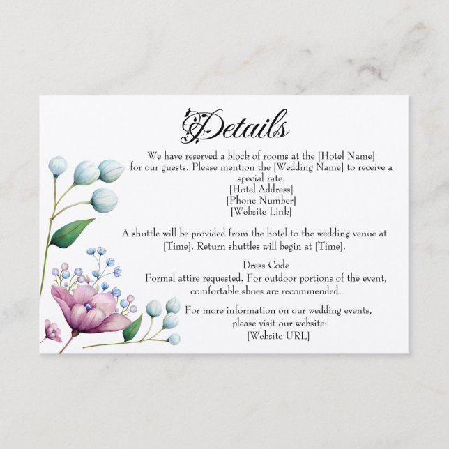 Elegant Floral Wedding Soft Botanical Romance Enclosure Card (Front)
