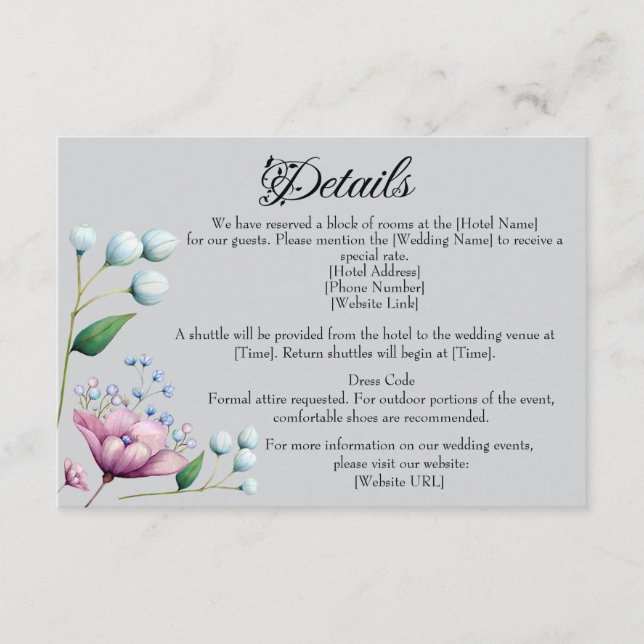 Elegant Floral Wedding Soft Botanical Romance Enclosure Card (Front)