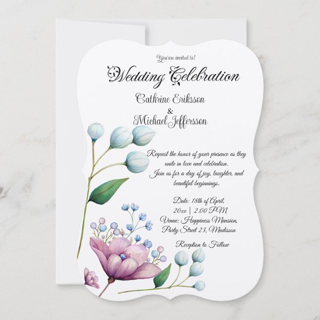 Elegant Floral Wedding Soft Botanical Romance Invitation (Front)