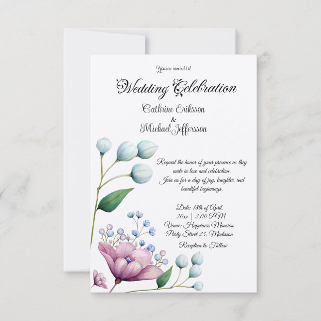 Elegant Floral Wedding Soft Botanical Romance Invitation (Front)