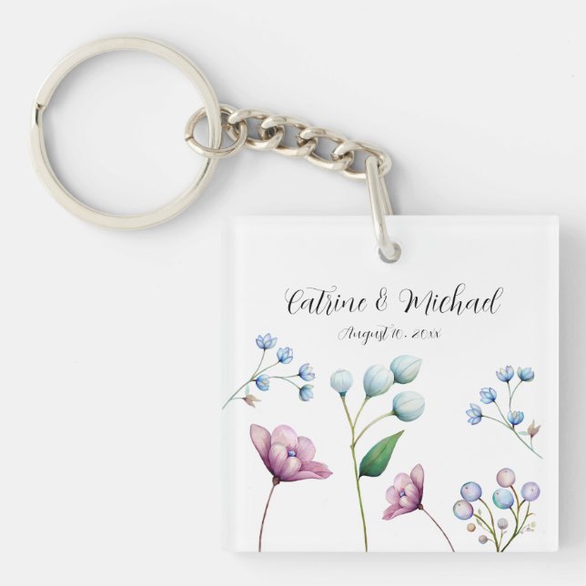 Elegant Floral Wedding Soft Botanical Romance Keychain (Front)