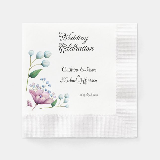 Elegant Floral Wedding Soft Botanical Romance Napkins (Front)