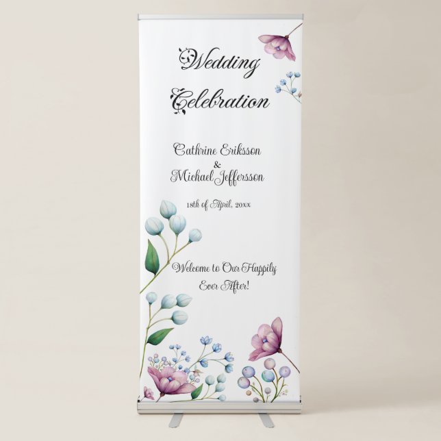 Elegant Floral Wedding Soft Botanical Romance Retractable Banner (Front)