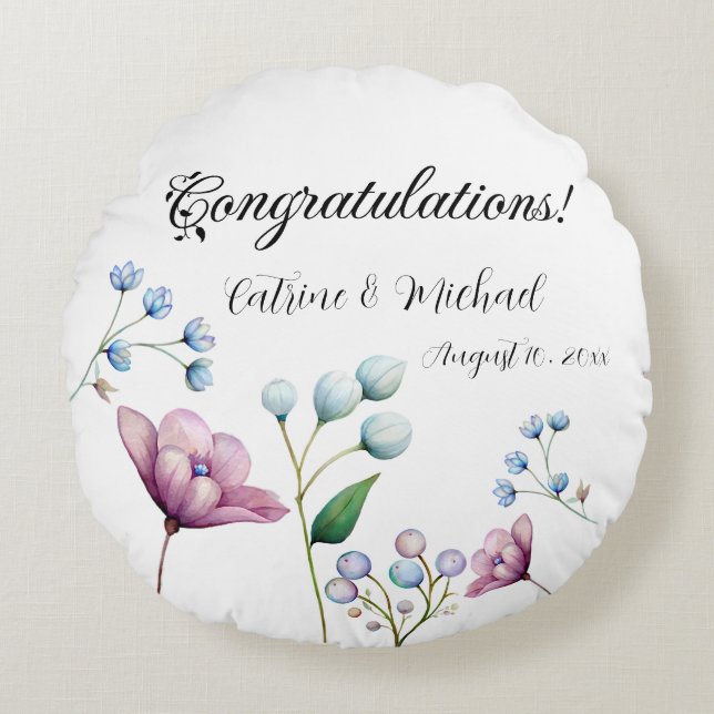 Elegant Floral Wedding Soft Botanical Romance Round Pillow (Front)