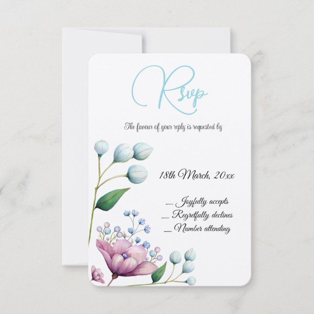 Elegant Floral Wedding Soft Botanical Romance RSVP Card (Front)