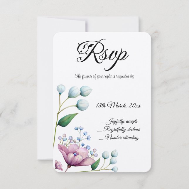 Elegant Floral Wedding Soft Botanical Romance RSVP Card (Front)