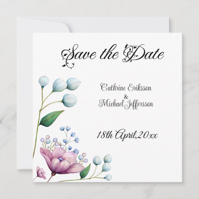 Elegant Floral Wedding Soft Botanical Romance Save The Date (Front)