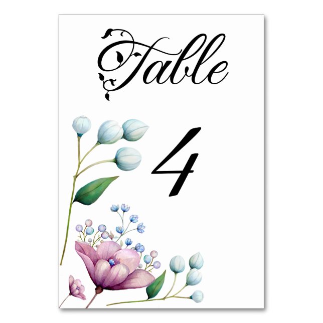 Elegant Floral Wedding Soft Botanical Romance Table Number (Front)