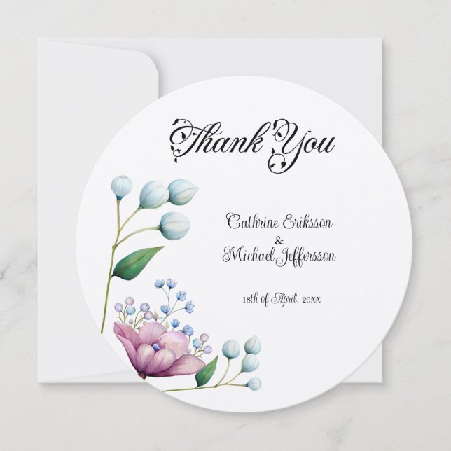 Elegant Floral Wedding Soft Botanical Romance Thank You Card (Front)
