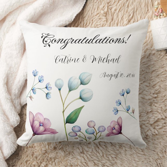 Elegant Floral Wedding Soft Botanical Romance Throw Pillow (Blanket)