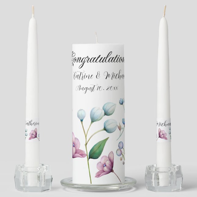 Elegant Floral Wedding Soft Botanical Romance Unity Candle Set (Front)