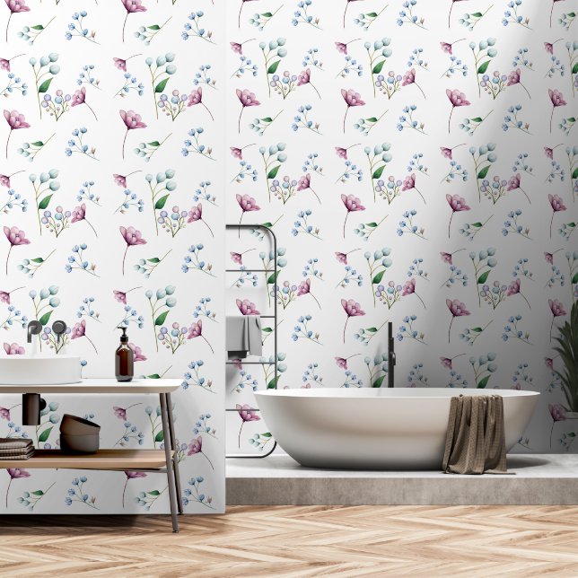 Elegant Floral Wedding Soft Botanical Romance Wallpaper (Bathroom)