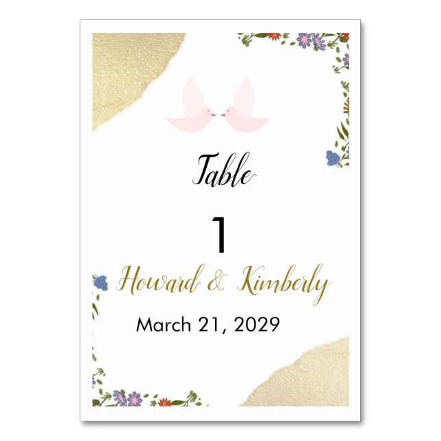 Elegant Floral Wedding Table Number (Front)