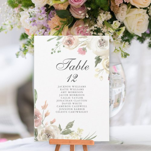 Elegant Floral Wedding Table Number Seating Chart