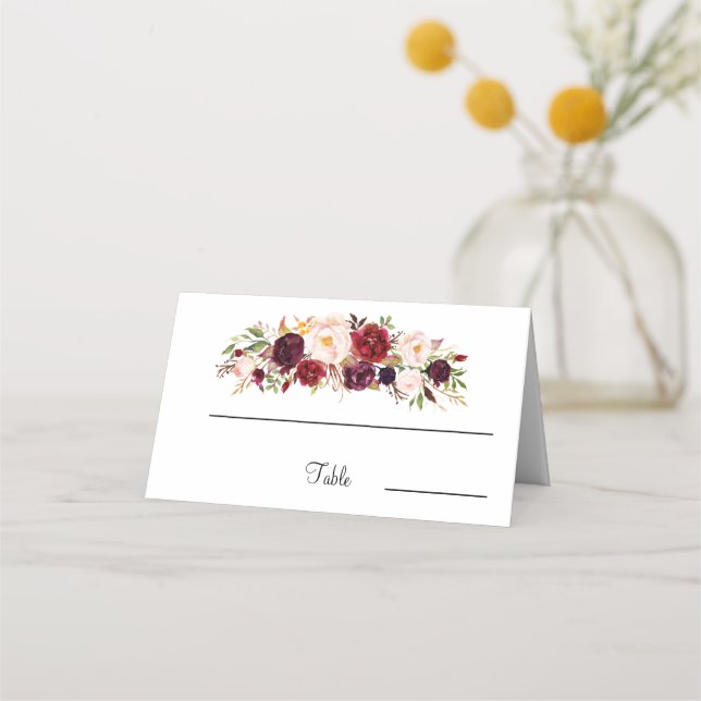 Elegant Floral Wedding Table  Place Card (Front)